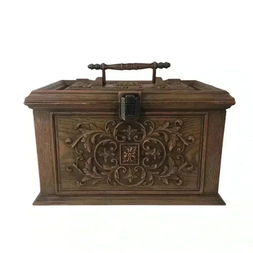 Vintage 1970s Max Klein Sewing Box – Faux Wood Plastic Storage Chest USA Made